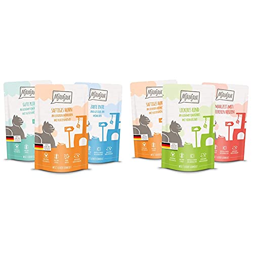 MjAMjAM MjAMjAM - Mixpaket IV 12 x 125g 1er Pack 1 x 1.5 kilograms Premium Nassfutter für Katzen - Mixpaket 1 - Huhn Rind Herzen 12er Pack 12 x 125 g