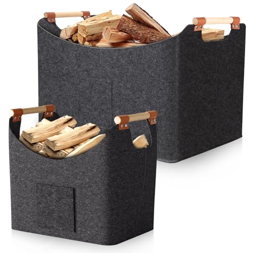 Feuerholzkorb 2er Set 67L 96L Filz Holzkorb mit Griffen 50 32 40 cm 60 40 40 cm Kaminholz Tasche Faltbar Robuster Aufbewahrungskorb für Kamin Wohnzimmer Garten