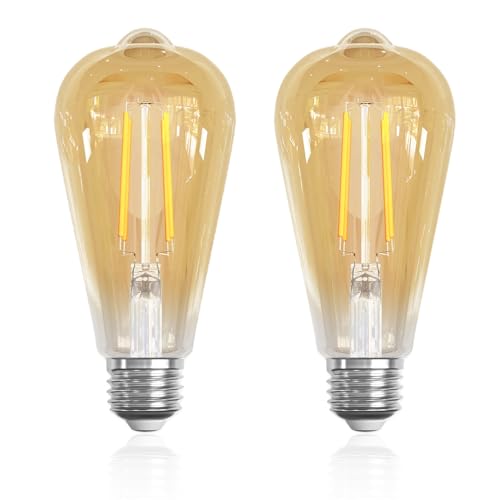 LUTW E27 LED Vintage 6W 630LM ST64 Edison Vintage Glühbirne E27 e27 LED Warmweiss 2700K Für Retro Beleuchtung im Restaurant Haus Caf Nicht Dimmbar Bernsteinfarbenes Glas 2 Stück