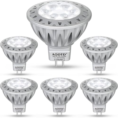 AGOTD GU5.3 LED Spot Lampen Aluminium MR16 led 7W 2700K Warmweiß 12V Leuchtmittel ersetzt herkömmliche 50W Reflektor Glühbirnen LED Strahler 38 Abstrahlwinkel 6er Pack