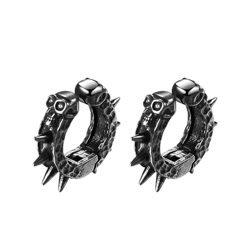 JewelryWe Totenkopf Creolen Ohrclips Herren Edelstahl Spikes Geisterkopf Schädel Non-Piercing Huggie Hoop Ohrringe Gothic Knorpel Ohrklemme Ohrmanschette Ohne Loch für Halloween Männer