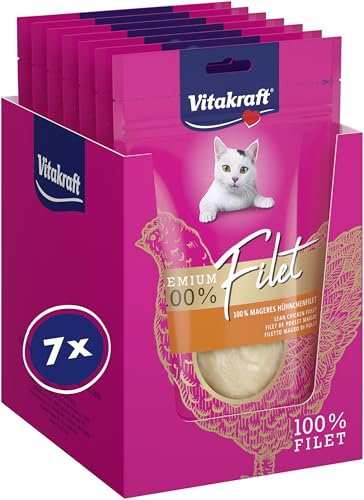Vitakraft Premium Katzen Leckerli mageres Hühnchenfilet Vorratsgröße hypoallergen ohne Zusatz von Getreide 7x 70g