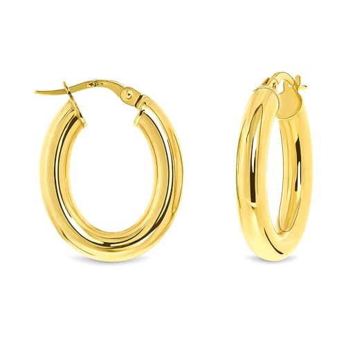 Miore Ohrringe für Damen aus 9kt 375 Gelbgold- Ovale Creolen Orschmuck- Nickelfrei- Made in Italy