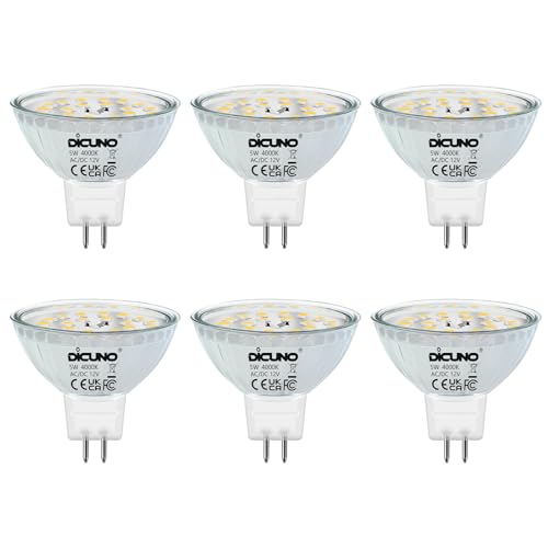 DiCUNO GU5.3 Lampen 5W Reflektor Ersetzt 50W Halogen Spots 4000K Neutralweiß 500lm 120 Abstrahlwinkel Leuchtmittel AC DC Flimmerfrei Nicht 6er Pack