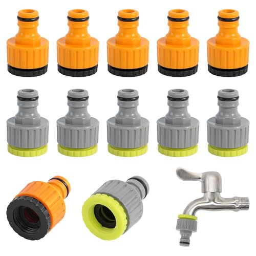 VUTYNKO 12 Stück Gardena Hahnverbinder 2-in-1 Gardena Wasserhahn Adapter Set 1 2 Zoll 3 4 Zoll Schlauchanschluss Wasserhahn mit Innengewinde für Home Waschmaschine Yard Bewässerungs
