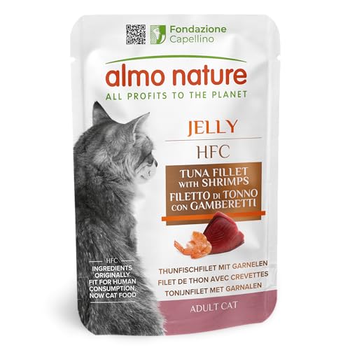 almo nature Katzenfutter 100% natürlich in Lebensmittelqualität Klassische Gelee-Beutel mit Thunfisch Garnelen 24 x 55 g