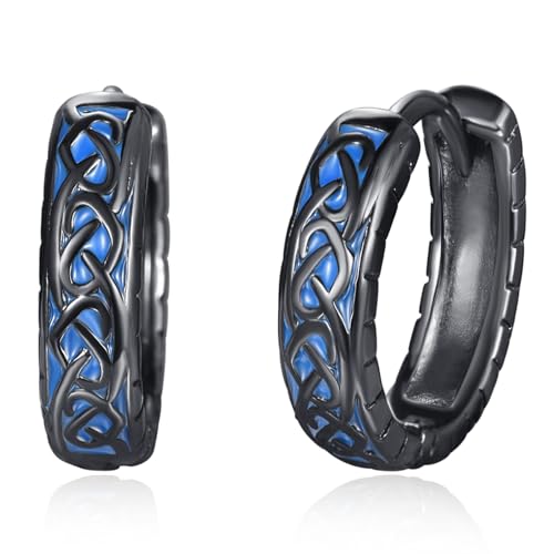 Wikinger Keltischer Knoten MäNner Herren Ohrringe Silber 925 Creolen Klein Blau Modeschmuck Ohrringe Damen Cool Schmuck