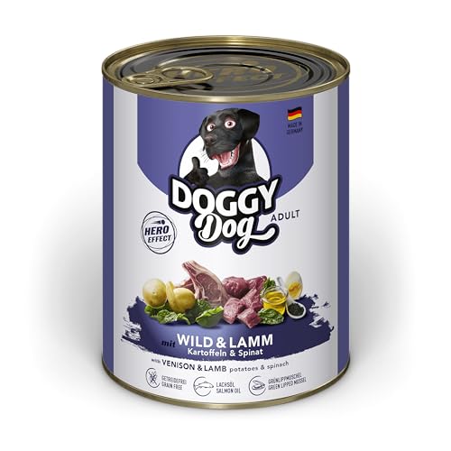 DOGGY Dog Pat Wild Lamm 6 x 800 g Nassfutter für Hunde getreidefreies Hundefutter mit Lachsöl und Grünlippmuschel Alleinfuttermittel mit Spinat und Kartoffeln Made in Germany