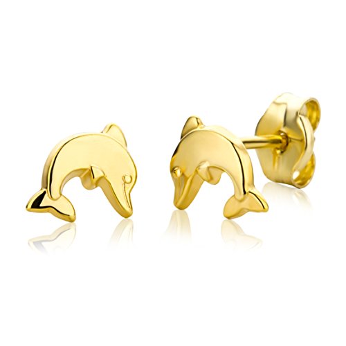 Miore Ohrringe Kinder Mädchen Gelbgold 9 Karat 375 Ohrstecker mit Delfin