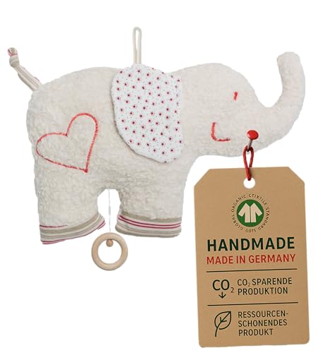 Efie Bio-Spieluhr Elefant handgefertigt in Deutschland 100 % Baumwolle kbA Füllung Schurwolle kbT GOTS-zertifiziert - nachhaltiges Babyspielzeug - Melodie LaLeLu