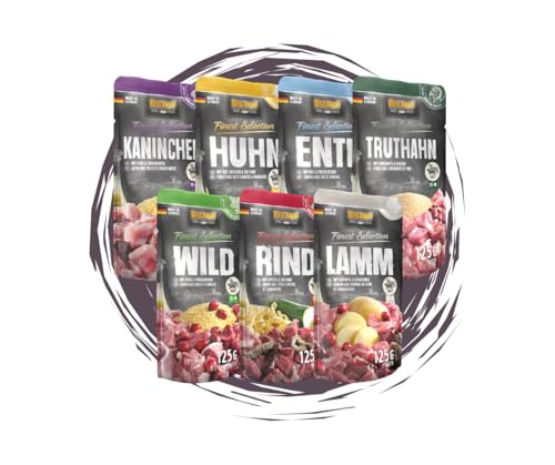 Belcando Finest Selection 24x125g - Hundefutter - Frischebeutel Ideal für Sensible wählerische Hunde - ohne Zusätze Sortenwahl möglich Wild Huhn Truthahn Rind Lamm Kaninchen Ente
