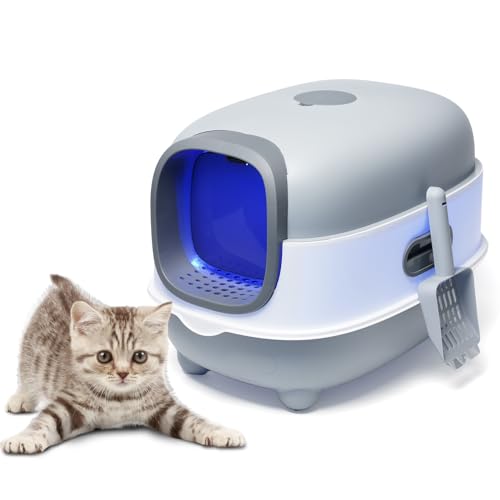 Katzentoilette Ultragroße Vollständig Geschlossene katzenklo mit Automatischem Anti-Sand-Käfig Einfach zu reinigen desodorieren Leicht Spritzwassergeschützte Katzentoilette 38x55x36cm Grau