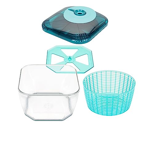 Genius Nicer Dicer Chef Professional Salatschleuder mit Deckel Set 4-tlg. Zubehör Auffangbehälter Schleudersieb 5.2 L Fassungsvermögen Gemüseschleuder Salatschüssel Salattrockner Transparent