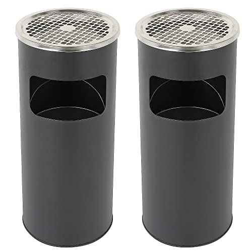homewell Rund Standaschenbecher Aschenbecher Für Draussen aus Edelstahl und lackiert Abfalleimer Papierkorb Büro mit Mülleimer Inneneimer 30L 2er Set Schwarz
