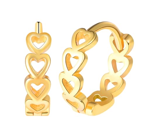 Yumilok Damen Ohrringe Ohrstecker hohl Herz haufen creolen klein 925 Sterling Silber Hoop Huggie Piercings Für Frauen Gold