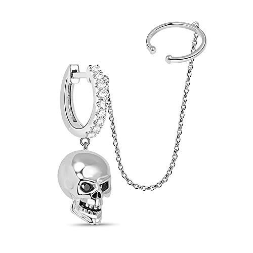 Gnoce 925 Sterling Silber Schädel Ohrring 1 Stück Clip Creolen Ohrring mit klaren CZ Steine Geschenke für Mädchen und Freundinnen