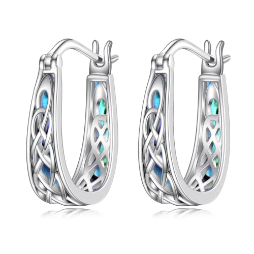 POPLYKE Keltische Creolen 925 Sterling Silber Keltische Knoten Ohrringe Abalone Irischer Schmuck Damen 18mm