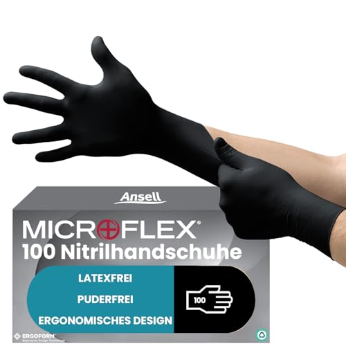 Ansell Microflex 93 732 Vielseitige Nitrilhandschuhe Einweghandschuhe für präzise Handhabung Arbeitshandschuhe für mechanische Aufgaben Latexfrei Puderfreie 100 Stück Gr. S