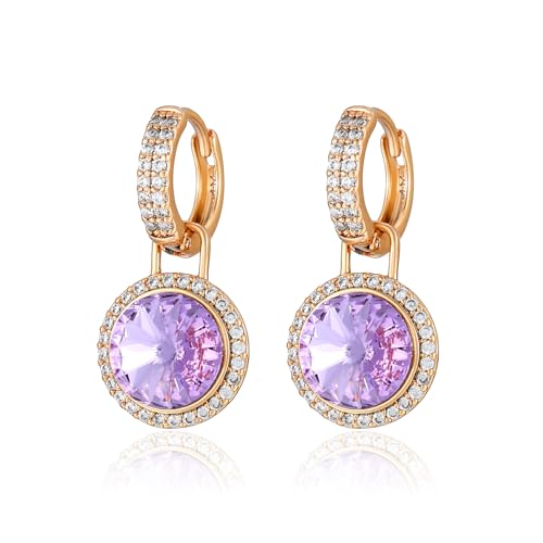 XUPING Kristall Creolen Ohrringe für Damen 18k Gold Ohrringe Purple Hängend Strass Hypoallergenic Jewelry Lila