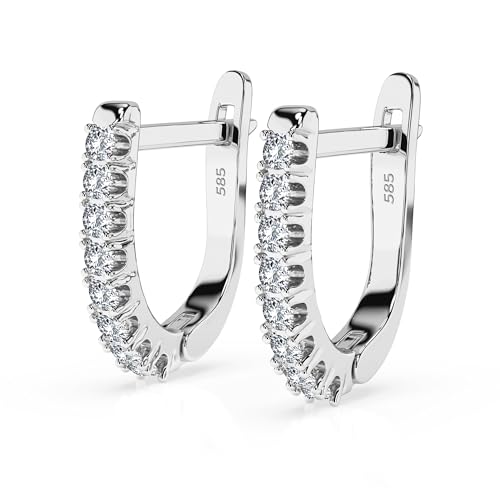 Creolen Weißgold 585 mit 16 Diamanten 0.32 ct - Echte Diamant Ohrringe für Damen Mädchen - Klassischer Ohrschmuck - Geschenkidee