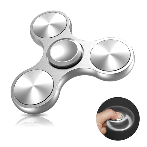 Coolden Fidget Spinner Metall Fidget Toys EDC Hand Spinner Hochwertig Angst Anti Stress Relief Spielzeug Geschenk für Kinder Erwachsene Edelstahl Leiser Fingerkreisel für Büro Schule Soild Silber
