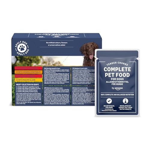by Amazon Alleinfuttermittel für ausgewachsene Hunde Fleischauswahl in Sauce 1.2 kg 12 Packungen mit 100g
