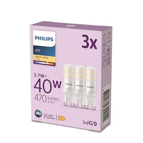Philips LED Standard Brenner Ersatz für 40W Halogen G9 Sockel warmweißes Licht 2700K 3er Pack neue Generation