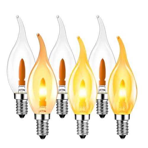 LVWIT Flammen LED E14 Warmweiss 1W Kerzenlampe T35 Glühbirne Flammeneffekt Stimmungslicht Flackerlampe für Zuhause Garten Bar Halloween Weihnachten Ersetzt 3W Glühlampen 1800K 6er Pack