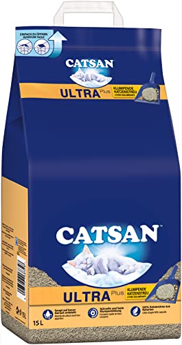 CATSAN Ultra Plus Katzenstreu aus feinen natürlichen Tonkörnchen 1 x 15 Liter