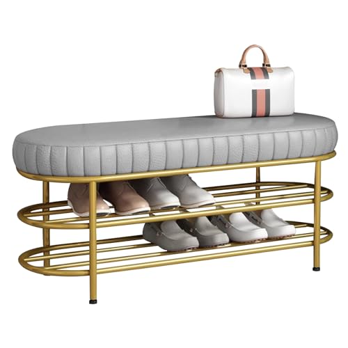 Baodiale Schuhbank mit weichem Tech-Stoffkissen 3-stufiges Schuhregal aus Metall for den Eingangsbereich Aufbewahrungsbank for Flur Wohnzimmer Schlafzimmer Schmutzfänger Grey 120cm