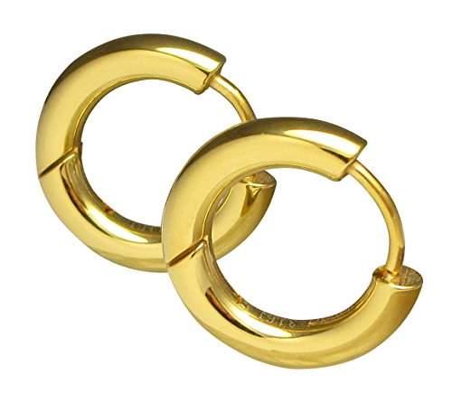 Kikuchi Damen Herren Ohrringe Titan- Edelstahl Klapp Creolen Hoop Tube Sandstrahlen o.d. Poliert 3mm 16mm Gold Hochglänzend