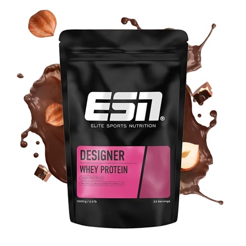 ESN Premium Designer Whey Milky Hazelnut 1kg bis zu 23g pro Portion ideal zum Muskelaufbau und  erhalt   made in Germany