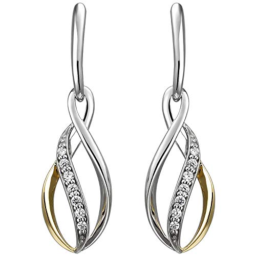 Jobo Damen-Ohrringe hängend aus 925 Sterling Silber Bicolor vergoldet mit 14 Zirkonia