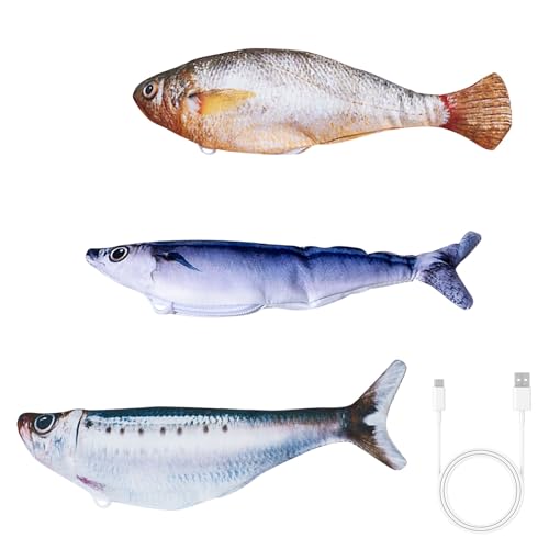 REITINGE Tragbares sicheres Flopping Fisch Spielspielzeug wiederaufladbar mit Katzenminze Makrelen Spielzeug für den Innenbereich