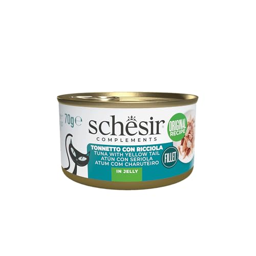 Schesir Thunfischfilets mit Locken in Gelee ergänzendes Nassfutter für Katzen Originalrezept 100% natürlich 12 Dosen 70 g