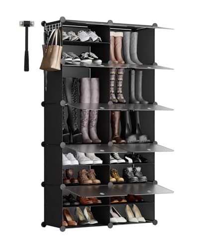 Sekey XXL Schuhschrank 10 Fächer aus PP elbstaufbau mit Hammer Großes Schuhregal für Familie 84x31x152cm - Maximaler Stauraum für 40 Paar Schuhe Schuhständer Schwarz