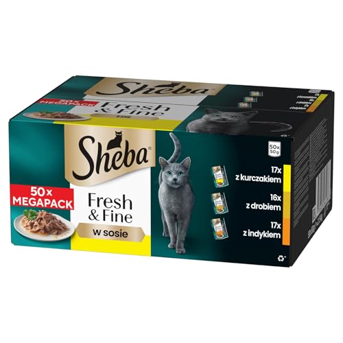 Sheba Fresh Fine Multipack Portionsbeutel 3 Varietäten Huhn Geflügel Truthahn in Sauce 50x50g