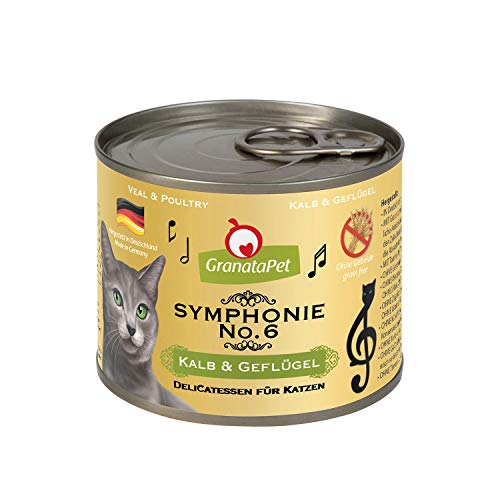 GranataPet Symphonie No. 6 Kalb Geflügel Katzenfutter Getreide Zuckerzusätze Filet in natürlichem Gelee delikates Nassfutter für 6x 200 g