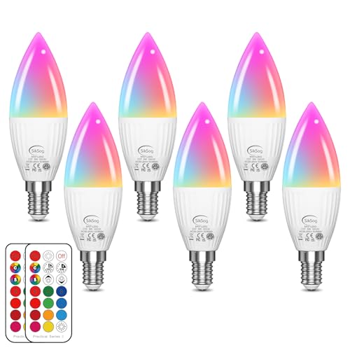 LED Kerze Lampe E14 RGBW LED Farbwechsel Birne 5 Watt ersetzt 40W RGB und 5000K Dimmbar Farben LED Glühbirne mit Fernbedienung 560 Lumen Farbwechsel Glühbirne für Wohnzimmer Atmosphäre Licht 6 Set