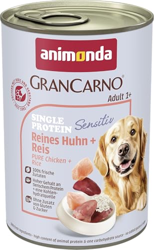 animonda GranCarno Nassfutter Sensitiv Reines Huhn Reis 6x 400g getreidefreies Hundenassfutter ohne Zucker für ausgewachsene mit frischen fleischigen Zutaten