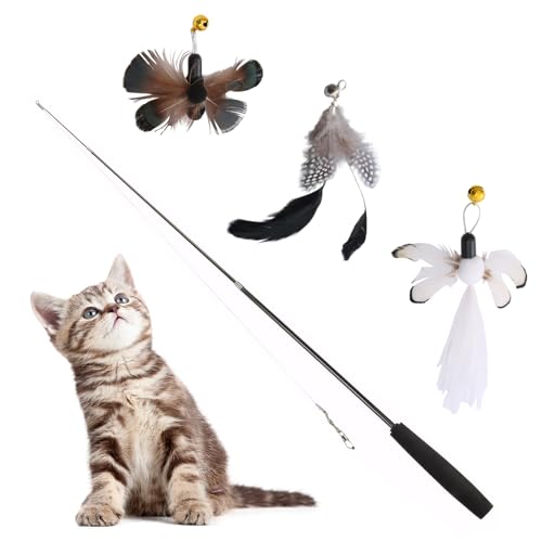 Katzenspielzeug Interaktives Katzenspielzeug Katzenspielzeug Angel Set Mit 1 Skalierbar Stangen Und 3 Feder Spielzeug Mit Glocken Katzen Spielzeug Kitten Federn Katzenspielzeug Spielzeug Mit Federn