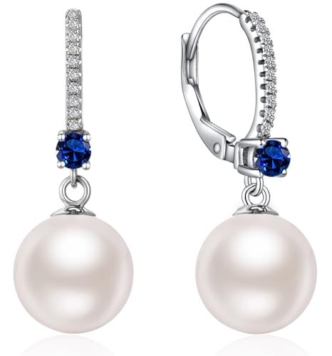 Perlenohrringe Silber 925 Hängend Perlen Ohrringe Silber 925 Perle Creolen mit Perle Hängende Perlenohrringe Silber Hängend Echte Perlenohrringe Silber Hängend Blau