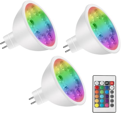 Noobibaba GU5.3 LED RGBW 12V Birne LED Lampe MR16 Farbwechsel 4W GU5.3 RGBW Bi-Pin Sockel Warmweiß 15 Multicolor für Landschaftsbeleuchtung 3 Birnen mit Fernbedienung