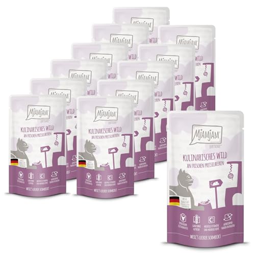 MjAMjAM - Premium Nassfutter für Katzen - Quetschie - kulinarisches Wild an frischen Preiselbeeren 12er Pack 12x125g getreidefrei