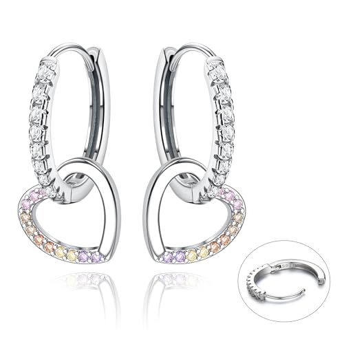 LOLIAS 925 Sterling Silver Stern Ohrringe Ohrhänger Baumeln für Damen Mädchen Bunte Funkelnde Schmetterlings Herz CZ Charme Kleine Tropfenohrringe Hypoallergene Silber Huggie Creolen