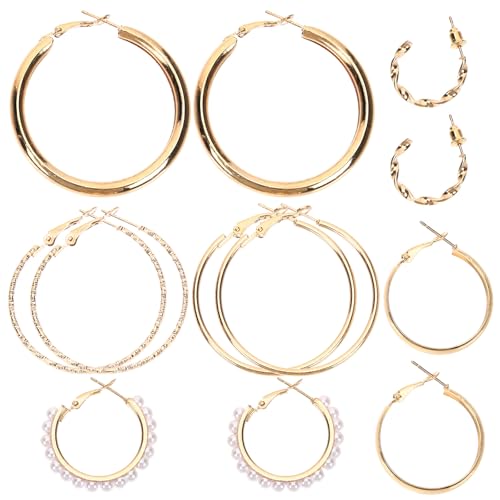 JOINPAYA 6 Paar Satz Ohrhänger Geometrisch Perlen Goldfarbene Leichte Statement für Alltag Party Geschenk