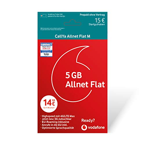 Vodafone Call ya Allnet Flat M - 15 Euro Startguthaben Prepaid Sim Karte ohne Vertrag im D2-Netz Grey