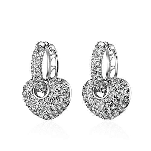Huggie Creolen 925 Sterling Silber Tropfenohrringe mit Liebe Herz Bling Zirkonia Geschenk für Frauen Mädchen
