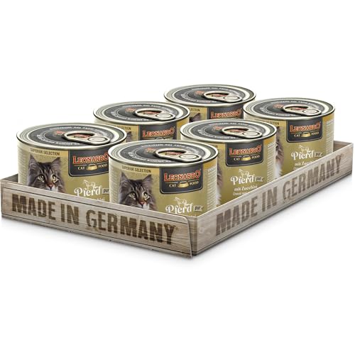 LEONARDO Katzen Nassfutter Superior Selection Pferd mit Zucchini 6x200g Dose für ausgewachsene Katzen getreidefrei ohne Zucker Made in Germany