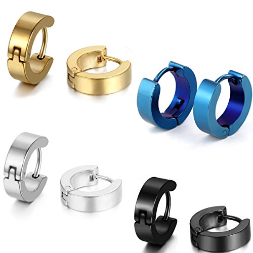 OIDEA 4 Paare 8PCS Herren Ohrringe Edelstahl Creolen Gestüt Ohrstecker Ohrschmuck Gold Blau Silber Schwarz